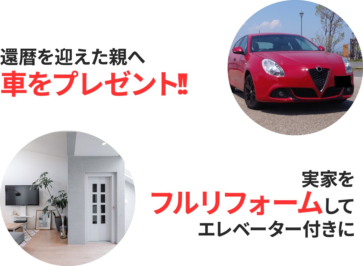 還暦を迎えた親へ車をプレゼント　実家をフルリフォームしてエレベーター付きに